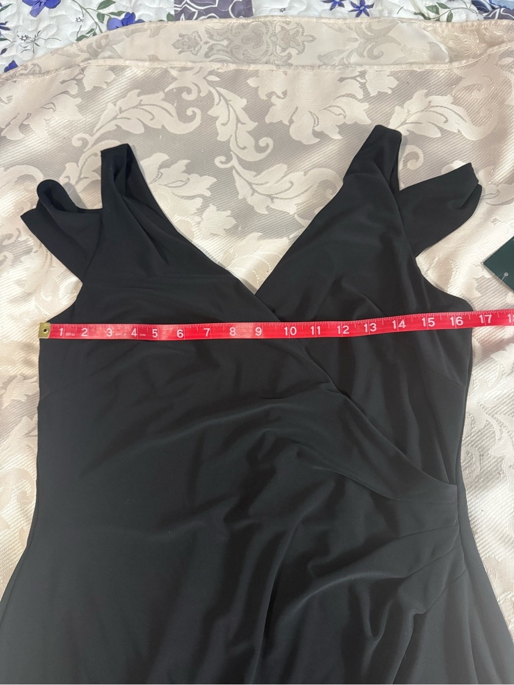 NWT Lauren Ralph Lauren Black Ruched Faux Wrap Sheath Dress SZ 8 Career Cocktail - Picture 8 of 10